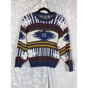 VTG New Era Sweaters Tribal Blue White & Yellow Medium